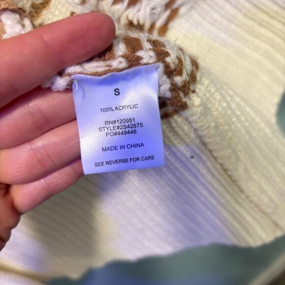 Pink Rose Women's Beige and Brown Geometric Patterned Long Cardigan Size S - Picture 3 of 7